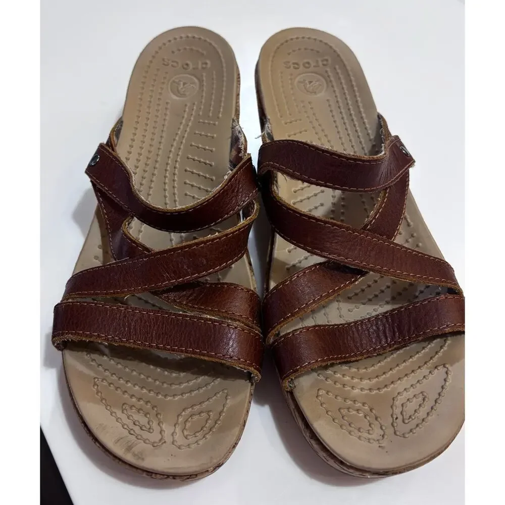Womens Crocs A-Leigh size 9 Strappy Cork Wedge Sandals